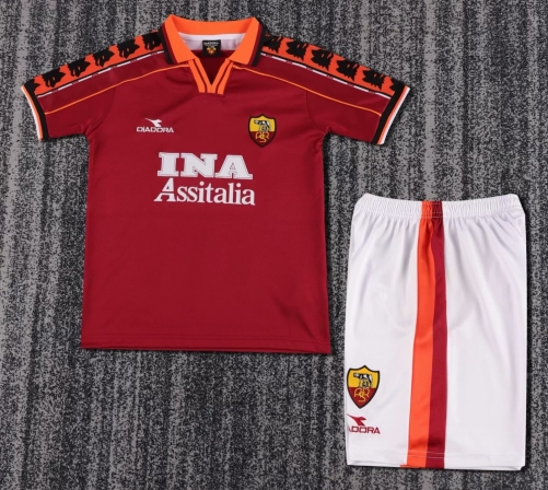 Kids 98-99 Retro Version AS Roma Home Red Kids/Youth Soccer Uniform-811