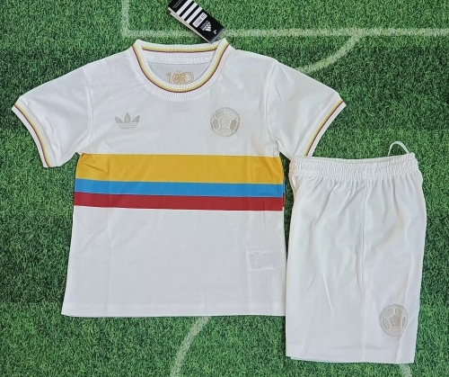 100th Version Kids 2024-25 Colombia White Kids/Youth Soccer Uniform-507/530/123