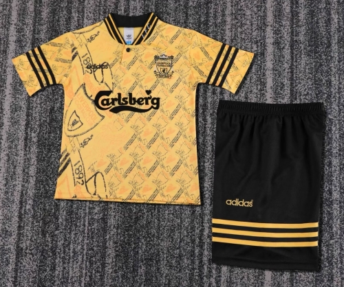 Kids 94/96 Retro Version Liverpool 2nd Away Yellow Youth/Kids Soccer Uniform-811