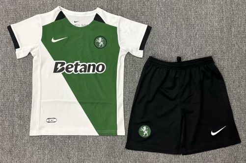 Kids 100th Version 2024/25 Sporting Lisbon White & Green Kids/Youth Soccer Uniform-522