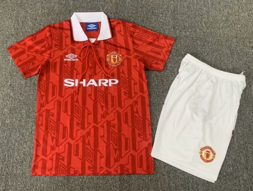 kids 92-94 Retro Version Manited United Home Red Youth/kids Soccer Uniform-1040