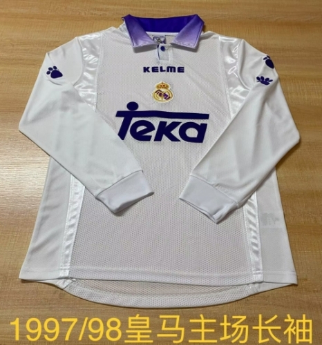 97/98 Retro Rea Madrid Home White LS Thailand Soccer Jersey AAA-2041