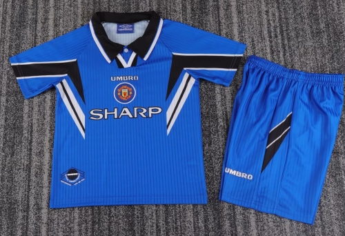 Kids 96-97 Retro Version Man United Blue Kids/Youth Soccer Uniform-811