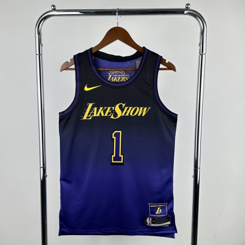 25 Season City Version Los Angeles Lakers NBA Blue & Purple #1 Jersey-311