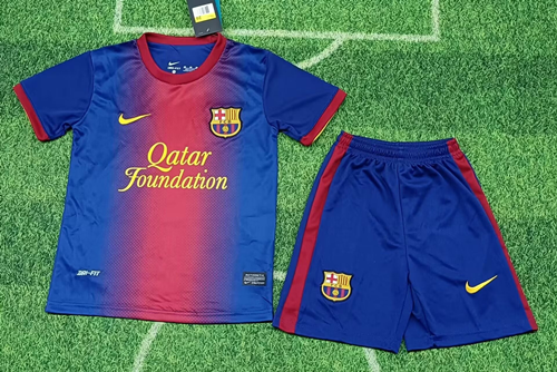 Kids 12/13 Retro Version Barcelona Home Blue & Red Kids/Youth Soccer Uniform-123