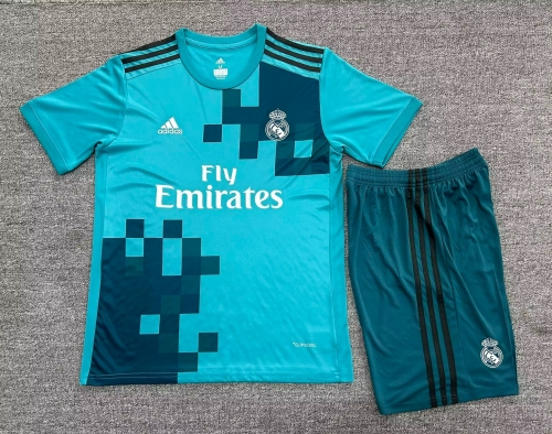 17/18 Retro Version Real Madrid 2nd Away Green Blue Soccer Uniform-315