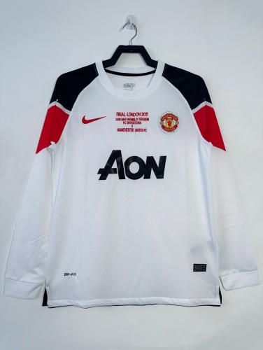 UEFA Champions League 10/11 Retro Version Manited United Away White LS Thailand Soccer Jersey AAA-811