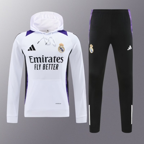 2024/25 Real Madrid White Soccer Tracksuit Uniform With Hat-418