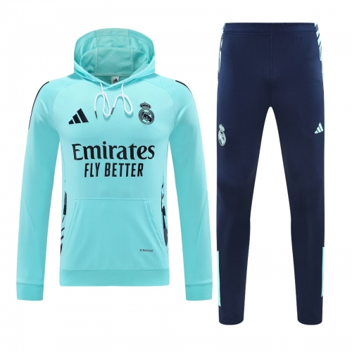 2024/25 Real Madrid Lake Blue Soccer Tracksuit Uniform With Hat-418