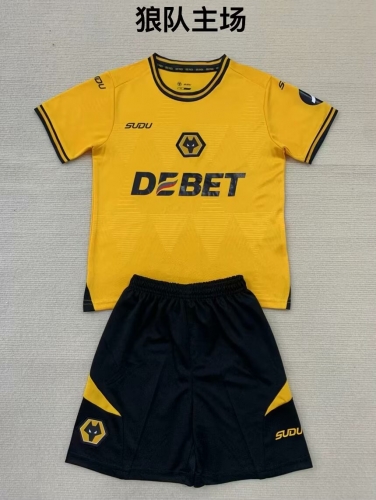 Kids 2024/25 Wolverhampton Wanderers Home Yellow Kids/Youth Soccer Uniform-208