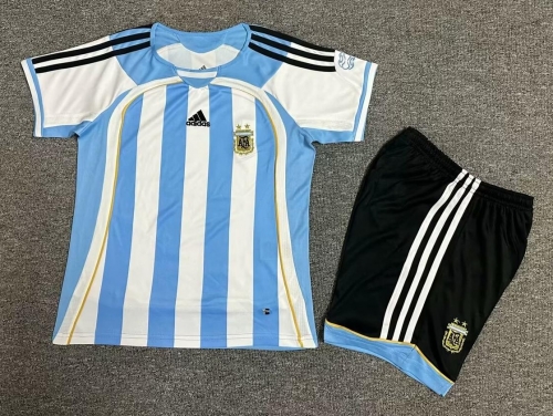 Kids 06 Retro Argentina Home Blue and White Kids/Youth Soccer Uniform-1040