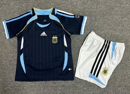 Kids 06 Retro Argentina Away Black Kids/Youth Soccer Uniform-1040