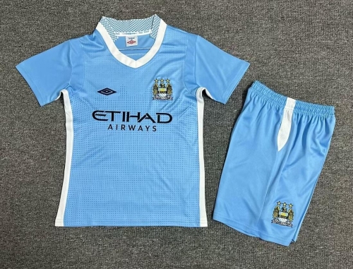 Kids 11-12 Retro Version Manchester City Home Blue Kids/Youth Soccer Uniform-1040