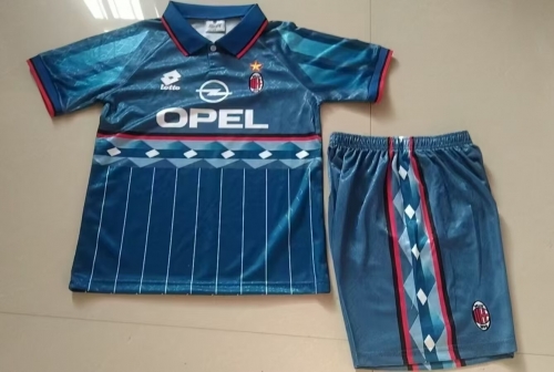 95/96 Retro Version AC Milan Away Blue Kids/Youth Soccer Uniform-811