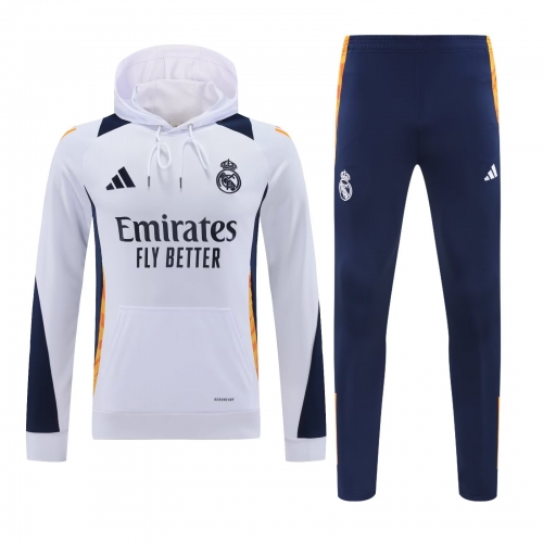 2024/25 Real Madrid White Soccer Tracksuit Uniform With Hat-418