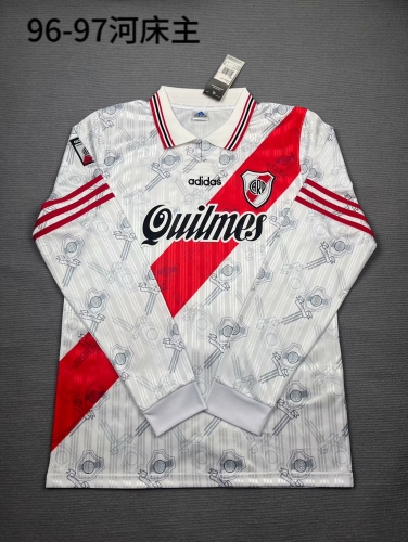 96/97 Retro Version CA River Plate Home White LS Thailand Soccer Jersey AAA-709