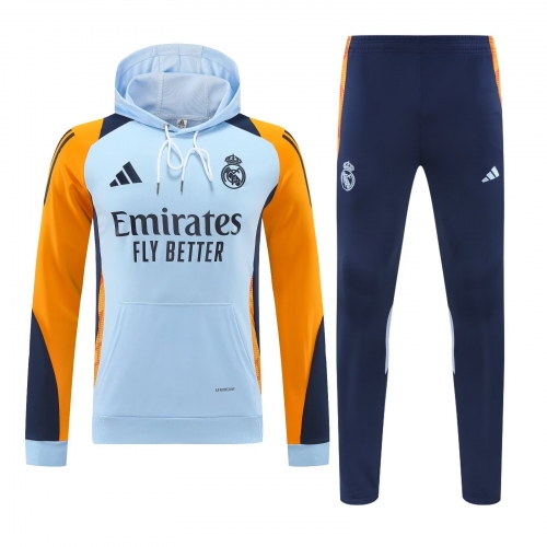 2024/25 Real Madrid Light Blue Soccer Tracksuit Uniform With Hat-418