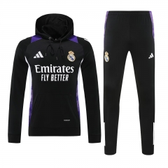 2024/25 Real Madrid Black Soccer Tracksuit Uniform With Hat-418