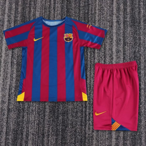 UEFA Champions League Kids 05/06 Retro Version Barcelona Home Blue & Red Kids/Youth Soccer Uniform-811