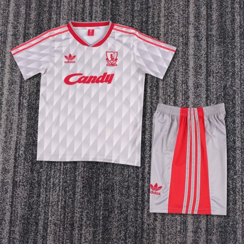 89/91 Retro Version Liverpool Away Gray & White Youth/Kids Soccer Uniform-811