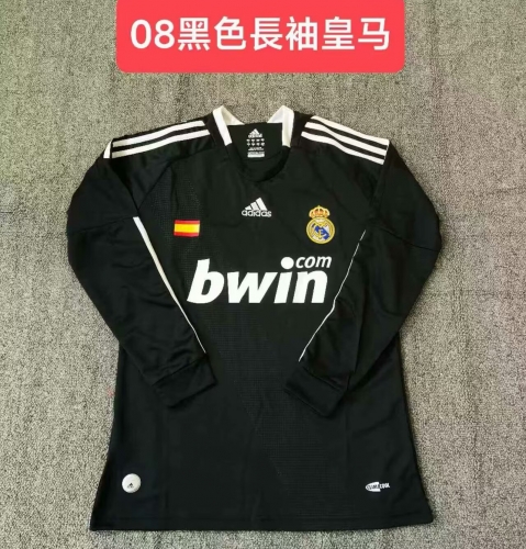 08 Retro Real Madrid Black LS Thailand Soccer Jersey AAA-709