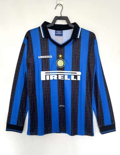 97-98 Retro Version Inter Milan Home Blue & Black LS Thailand Soccer Jersey AAA-811