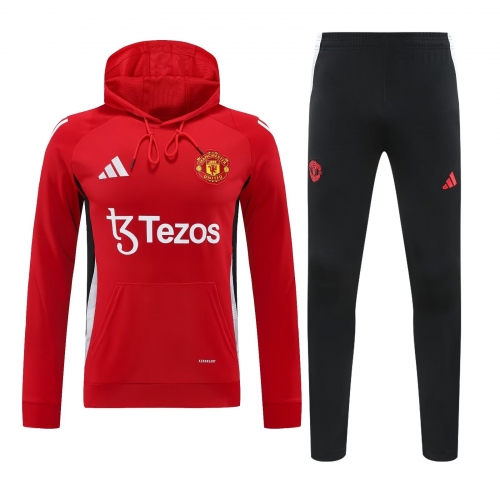 2024/25 Manchester United Red Soccer Tracksuit Uniform With Hat-418