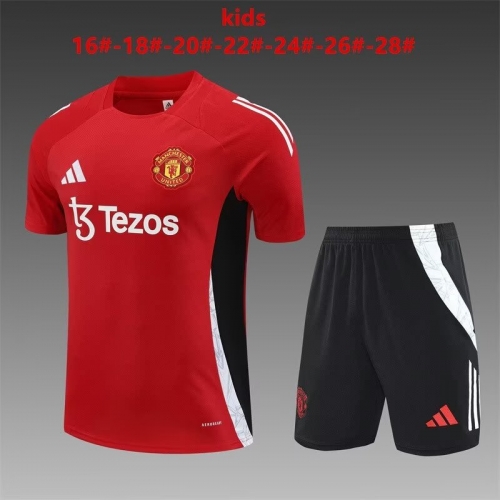 Kids 2024/25 Manchester United Red Shorts-Sleeve Kids/Youth Thailand Tracksuit Uniform-801