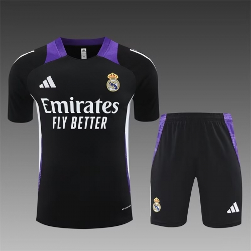 2024/25 Real Madrid Black Shorts-Sleeve Soccer Tracksuit Uniform-801