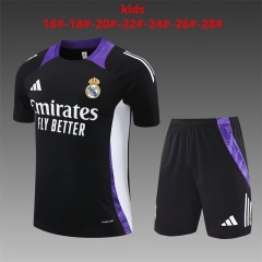 Kids 2024/25 Real Madrid Black Shorts-Sleeve Kids/Youth Soccer Tracksuit Uniform-801