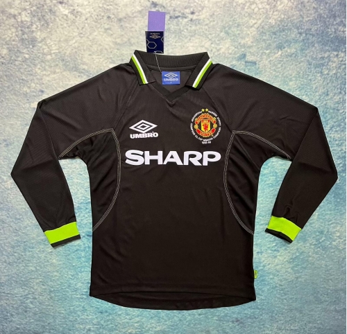 98 Retro Version Manchester United Away Black LS Thailand Soccer Jersey AAA-601