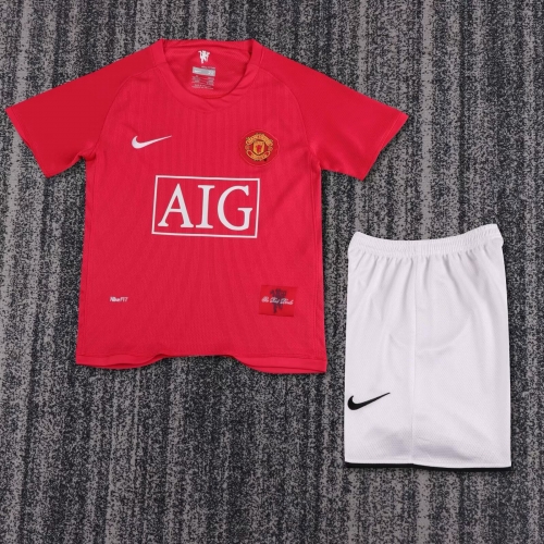 kids 07-08 Retro League Version Manited United Home Red Youth/kids Soccer Uniform-811