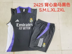 2024/25 Real Madrid Black Shorts-Sleeve Soccer Tracksuit Vest Uniform-815