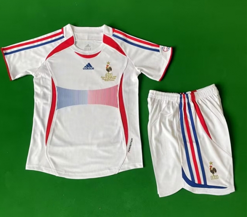 Kids 2006 Retro Version France Away White Soccer Uniform-811/1040