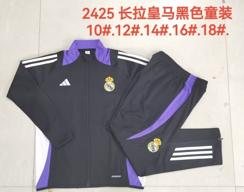 Kids 2024/25 Real Madrid Black Youth/Kids Thailand Soccer Jacket Uniform-815