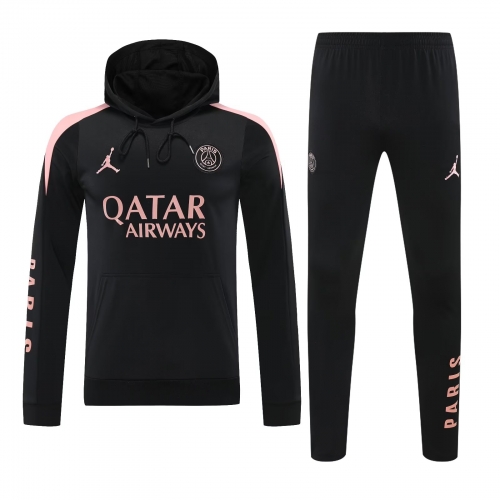 2024/25 Paris SG Black Soccer Tracksuit Uniform With Hat-418