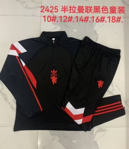 Kids 2024/25 Manchester United Black Kids/Youth Thailand Tracksuit Uniform-815