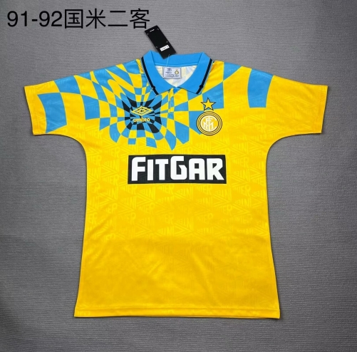 91/92 Retro Version Inter Milan 2nd Away Yellow Thailand Soccer Jersey AAA-709