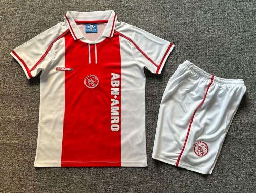 Kids 98 Retro Version Ajax Home Red & White Kids/Youth Soccer Uniform-1040