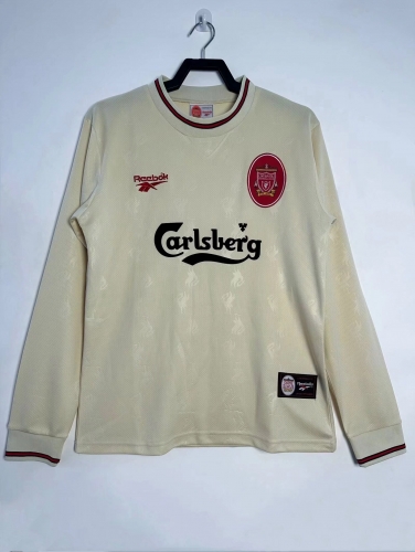 96/97 Retro Version Liverpool Away Light Yellow LS Thailand Soccer Jersey AAA-811