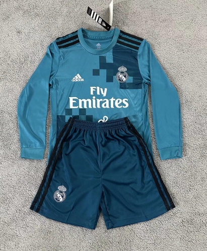 Kids 17-18 Retro Version Real Madrid 2nd Away Green LS Kids/youth Soccer Uniform-811