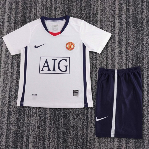 Kids 08-09 Retro League Version Man United Away White Kids/Youth Soccer Uniform-811