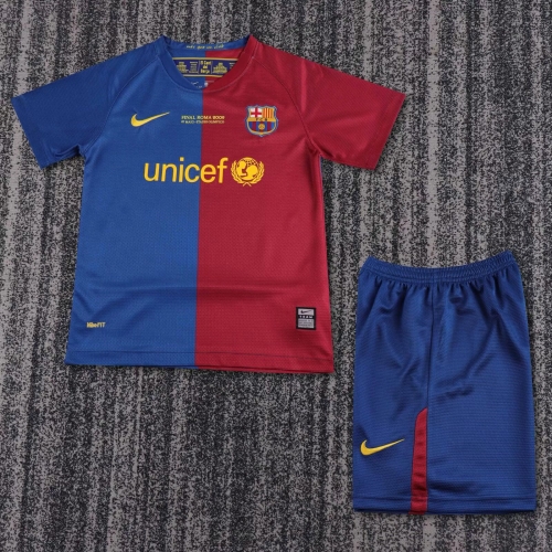 UEFA Champions League Kids 08/09 Retro Version Barcelona Home Blue & Red Kids/Youth Soccer Uniform-811