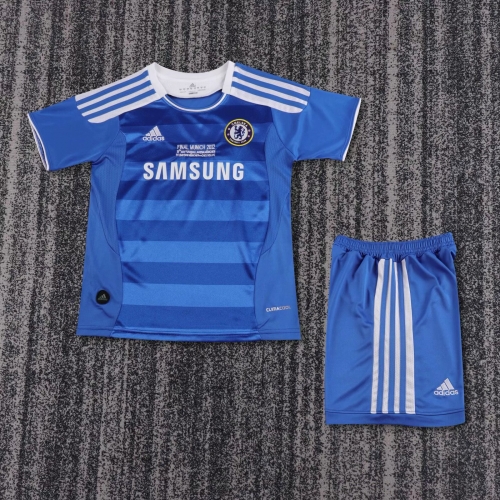 Kids 11-12 Retro Champions League Version Chelsea Home Blue Kids/Youth Soccer Uniform-811