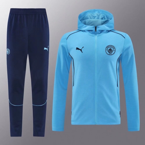 2024/25 #01 Manchester City Sky Blue Soccer Jacket Uniform With Hat-LH