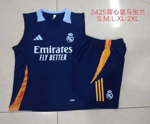 2024/25 Real Madrid Royal Blue Shorts-Sleeve Soccer Tracksuit Vest Uniform-815