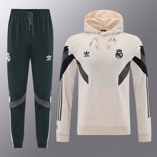 2024/25 Real Madrid Rice White Soccer Tracksuit Uniform With Hat-LH