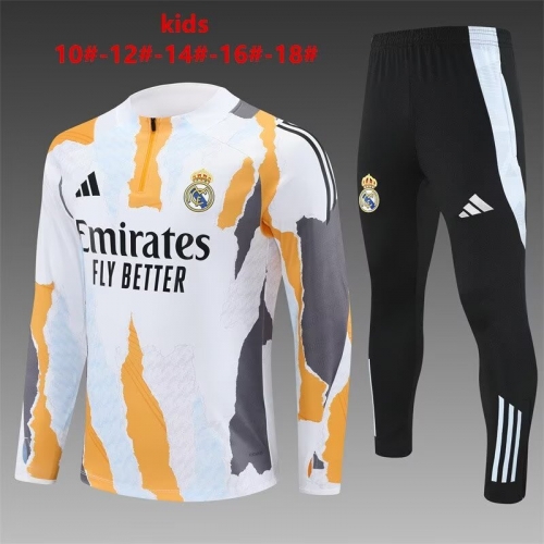 Kids 2024/25 Real Madrid Yellow & White Kids/Youth Soccer Tracksuit Uniform-801/GDP