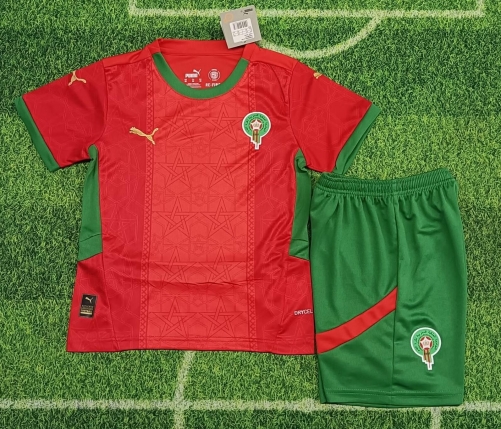 Kids 2024/25 Morocco Home Red Kids/Youth Soccer Uniform-123