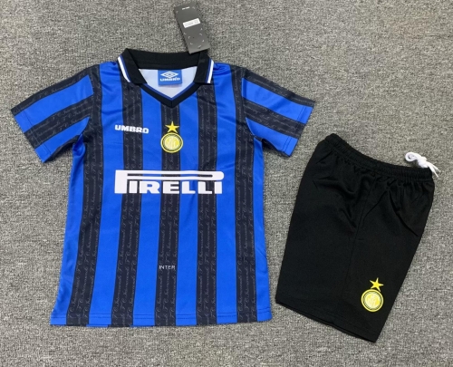 Kids 97/98 Retro Version Inter Milan Home Blue & Black Kids/Youth Soccer Uniform-1040/311